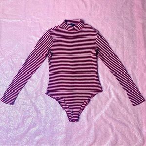 ♡ Striped Long-Sleeve Turtle-Neck Body-Suit by ‘Ambiance’ ♡